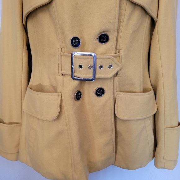 Green With Envy Mustard Yellow Wool Pea Coat Jacket Size Women's Small - Picture 5 of 15